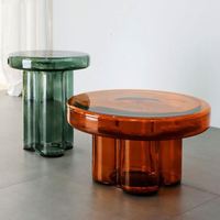 Nouvelle conception de meubles pour la maison, table d'appoint orange, vente en gros, table basse moderne en verre coloré pour le salon