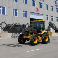 Chargeuse-pelleteuse à double fonction : grande pelle sur roues pour travaux d'ingénierie et agricoles, avec pelle avant et pelle arrière