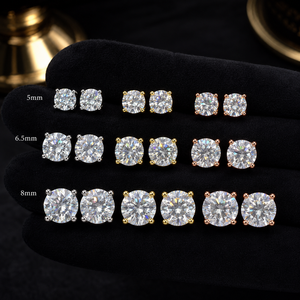 Boucles d'oreilles en diamant VVS en gros, prix d'usine, argent sterling 925, coupe ronde, 5 mm, 6,5 mm, 8 mm, boucles d'oreilles en moissanite pour hommes et femmes - Product Image 3