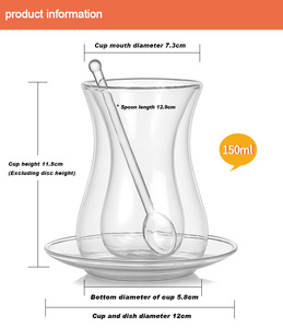 Nuovo Design 150ml borosilicato trasparente vetro doppia parete <span class=keywords><strong>bicchieri</strong></span> tazze di tè nero turco tazza con piattino e cucchiaio - Product Image 6