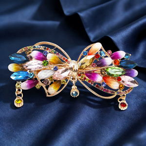Pince à cheveux colorée en forme de nœud pour femme, luxueuse, avec strass, 9,0 cm, en alliage, pour queue de cheval - Product Image 3