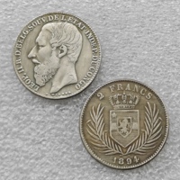 Pièces de monnaie commémoratives de style antique de l'État du Congo de 1887, 1891, 1894, 1896, 2 FRANCS, cadeaux, décoration de la maison