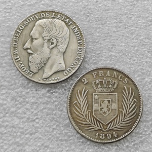 Pièces de monnaie commémoratives de style antique de l'État du Congo de 1887, 1891, 1894, 1896, 2 FRANCS, cadeaux, décoration de la maison - Product Image 2