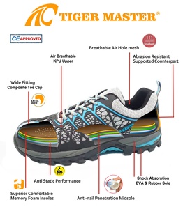 Zapatos de Seguridad para Hombre, Diseño OEM, para Senderismo, Corte Bajo, Parte Superior de KPU, Absorción de Impactos, Suela de Goma EVA, Protección Contra Pinchazos, Puntera de Fibra de Vidrio EU - Product Image 6