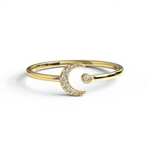 Bague de luxe plaquée or 18K 14K avec diamant de laboratoire rond brillant et croissant de lune, bague ouverte céleste empilable pour femme - Product Image 1