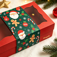 Boîte de Noël mignonne avec couvercle et base, fenêtre transparente, ceinture de Père Noël verte, en carton pour emballer des bonbons, des biscuits et des cadeaux de Noël