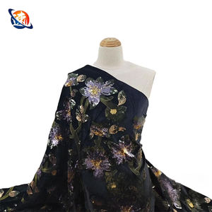 नए विशेष डिजाइन 100% पॉलिएस्टर मखमली ग्लिटर कपड़े के लिए बैंगनी फूलों के साथ मखमल अनुक्रमण कपड़े - Product Image 1