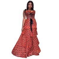 Nouvelle collection transfrontalière Europe et Amérique Automne 2026 : Ensemble robe africaine à pois, style licou, cintrée à la taille, en maille, à volants