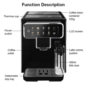 家庭用インテリジェント全自動タッチスクリーンスマートエスプレッソコーヒーメーカーマシンミルクタンク付き
