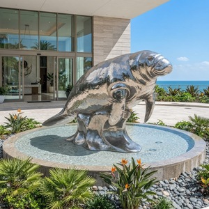 Sculpture de manatee en acier inoxydable poli miroir, statue de vache marine pour jardin extérieur, parc, hôtel, décoration aquatique - Product Image 2