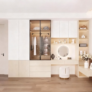 Commode intégrée minimaliste avec portes <span class=keywords><strong>en</strong></span> bois massif - Meuble moderne pour chambre et salon, construction <span class=keywords><strong>en</strong></span> bois massif - Product Image 1