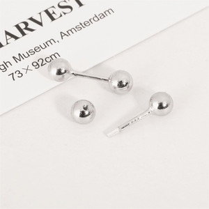 S925 Sterling Silver Ball Stud <b>Earrings</b> <b>3mm</b> 4mm Round Bead Simple Geometric Design For Ear Cartilage Daily Wear - Product Image 2