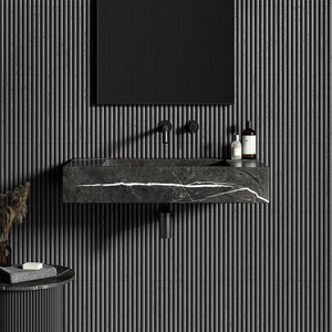<span class=keywords><strong>Lavabo</strong></span> de montaje en pared de lujo para baño Newstar, <span class=keywords><strong>lavabo</strong></span> de estilo moderno fácil de limpiar, <span class=keywords><strong>lavabo</strong></span> colgante de pared de mármol Marquina negro pulido - Product Image 2