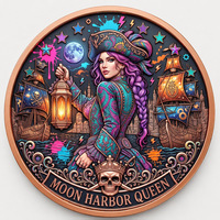 Lanternmoor Custom Moon Harbor Queen Figure Five Signs Hand Rubbed Round Coin Set for Lantern Den Wall Display