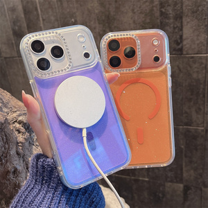 เคสโทรศัพท์ใสแบบไล่สีวิบวับ แม่เหล็กในตัว สำหรับ iPhone 17 16 15 14 Pro Max  ตกแต่งเพชร  ฝาหลังใส IMD ป้องกันการกระแทก - Product Image 5