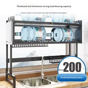 Estante de Almacenamiento de Gran Capacidad de Acero al Carbono para Accesorios de Cocina, Escurridor de Platos y Tazones para Fregadero con Tapa Abatible para Vajilla - Product Image 6