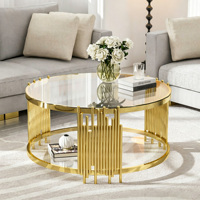 Table basse ronde de luxe à deux niveaux avec poteaux verticaux, table d'appoint moderne pour salon, table à thé pour villa, espace intérieur et maison