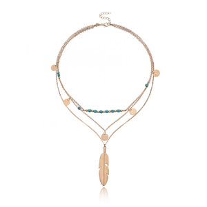 European and American Cross-Border Fashion Feather <b>Turquoise</b> Bead Sequin Multi-Layer Necklace for Women Street Style Hot-Selling - Product Image 6