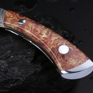 มีดพกพาเหล็กดามัสกัสสแตนเลสแบบปรับแต่งได้ พร้อมด้ามไม้ G10 สำหรับยุทธวิธี เอาตัวรอด ล่าสัตว์ EDC DIY มีบริการ OEM - Product Image 3