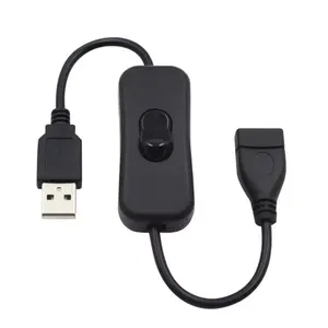 Cable de extensión USB macho a USB hembra, cable negro de 28CM con interruptor de encendido/apagado para lámpara de escritorio LED (longitud personalizada)