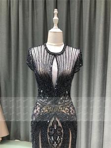 Ruolai OEV-L4209 Abito <span class=keywords><strong>da</strong></span> Sera Formale <span class=keywords><strong>da</strong></span> Donna con Ricche Applicazioni di Perline e Paillettes, Maniche Corte, Nero, Vestito <span class=keywords><strong>da</strong></span> Festa - Product Image 5