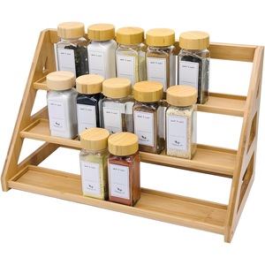 Cross-border bamboo multi-layer <b>spice</b> <b>rack</b>, kitchen countertop <b>spice</b> organizer, tiered wooden glass <b>jar</b> customization. - Product Image 2