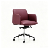 Série de chaises de bureau en cuir PVC bordeaux, chaise de direction à dossier haut et chaise de conférence pour manager à dossier moyen avec base en aluminium