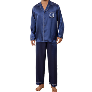 Ensembles de pyjamas en satin de soie ODM OEM pour <span class=keywords><strong>homme</strong></span>, <span class=keywords><strong>chemise</strong></span> à manches longues <span class=keywords><strong>et</strong></span> <span class=keywords><strong>pantalon</strong></span>, ensemble 2 pièces, vêtements de détente doux, respirants <span class=keywords><strong>et</strong></span> lisses avec poche - Product Image 4