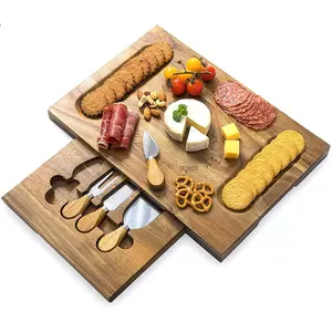 Utensilios de cocina ecológicos, juego de tablero de bambú para queso, rectangular, con 4 Uds. De cuchillo