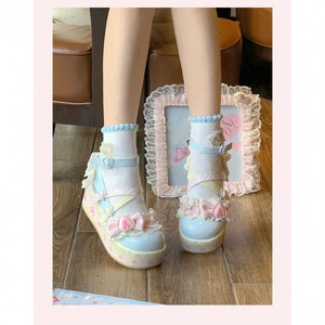 Pink Lolita Heeled Sandals With Bow Decoration Closed Toe <b>Platform</b> Style Chunky Heel Buckle Closure Spring Women's Shoes - Product Image 4