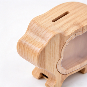 Hucha de madera personalizada grabada con diseño de animales, transparente, para ahorrar monedas, bonita hucha de elefante o gato, regalo para niños - Product Image 2