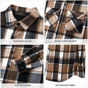Veste décontractée à carreaux pour homme, manches longues, boutonnée sur le devant, col rabattu, double poche poitrine, pour l'automne et l'hiver - Product Image 2