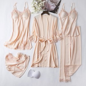 5 Pieces Lace Loose Home Wear Senhoras respirável Pijama Set - Product Image 3