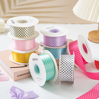 Pita Satin Poliester Satu Sisi 38MM Motif Titik untuk Festival Anak, DIY, Kemasan Bunga, dan Hiasan Rambut
