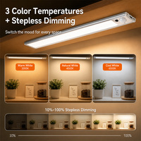 Lumière sous-armoire ultra-fine rechargeable à détecteur de mouvement, USB-C, magnétique, LED, télécommande, 3 couleurs, intensité variable, CRI 95 élevé, interrupteur automatique