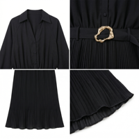 SHENGFU Design original, chemise à manches longues noire pour femmes, robe maxi plissée élégante, robe de bureau de luxe, robes midi personnalisées OEM