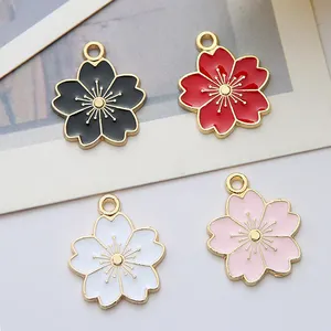 Diy Fashion Enamel Sakura Flower Charm Custom Color And Shape Cherry Pendants For Jewelry Making Accessories