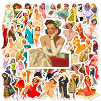 Autocollants découpés à la forme de filles pin-up rétro, autocollants en vinyle imperméables, autocollants en PVC autocollants, ensemble d'autocollants mignons de filles de dessin animé, décoration pour ordinateur portable