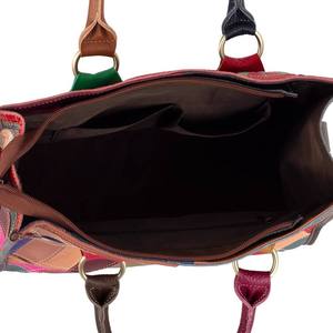 Sac fourre-tout AndoBag pour femmes en cuir de vache véritable + toile, coutures colorées, motif géométrique, sacs à bandoulière, sac à main décontracté 10662 - Product Image 3