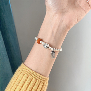 Bracelet Persimmon porte-bonheur en ambre naturel, argent sterling 999, style chinois, cadeau porte-bonheur, bijoux unisexes - Product Image 4