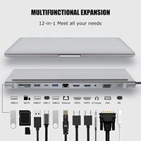 Hub USB-C 12-en-1 en alliage d'aluminium, PD 87W, 4K, Ethernet 2.0 Gigabit, lecteur de carte SD, VGA, audio 3.5mm, USB 3.0, en stock