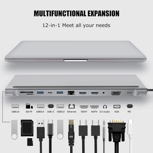 Hub USB C 12 <span class=keywords><strong>en</strong></span> 1, PD 87W, 4K HD, Gigabit Ethernet, lecteur de <span class=keywords><strong>carte</strong></span> SD/TF, VGA, audio 3,5 mm, USB 3.0, type C, pour ordinateur portable, voiture, bureau, maison - Product Image 6