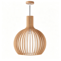 Petite suspension en bois naturel à lattes, globe en bois côtelé fait main, économe en énergie, pour salle à manger, îlot de cuisine, café
