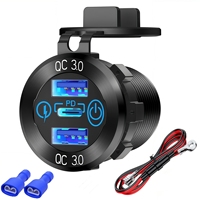 Prise de chargeur de voiture USB QC3.0 à montage sur panneau, prise d'alimentation 12V avec bouton marche/arrêt, chargeur rapide 3 ports Type-C USB-A pour moto et camping-car