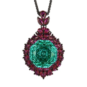 Collar Clásico con Circonitas de Corte Rosa Coloridas, Antideslustre, Ecológico, Chapado en Oro Negro sobre Cobre, para Damas, Regalo Festivo - Product Image 5