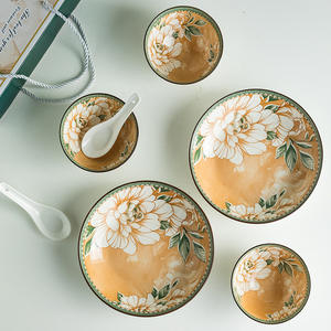 Produit tendance Ensemble de bols en céramique à motifs de camélia avec boîte 4 bols Service de vaisselle Ensemble cadeau pour cadeaux d'affaires pour la vente en gros - Product Image 6