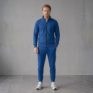 Conjunto Deportivo de Forro Polar con Cremallera Completa y Pantalones de Chándal para Hombre, Color Azul, con Logotipo Personalizado, Ropa Deportiva de Invierno - Product Image 1