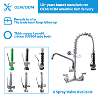 Gewerblicher Wasserhahn mit Doppelgriff, modern, aus Messing, wandmontiert, für Küchenspüle, mit ausziehbarer Brause und 2-Loch-Installation