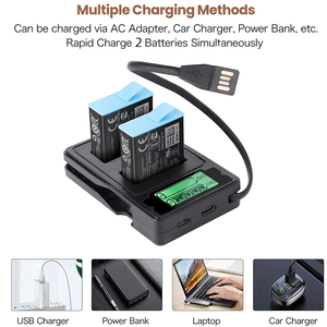 Kitway kép <span class=keywords><strong>LCD</strong></span> hiển thị pin sạc cho <span class=keywords><strong>Gopro</strong></span> Đen thay thế sạc cáp hành động thể thao máy ảnh phụ kiện - Product Image 6