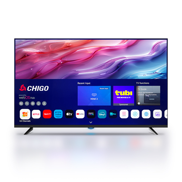 Custom CHIGO 4K Android LED Smart TV 120Hz Refresh Rate Hotel TV 32/43/50/55 Inch Tempered Glass